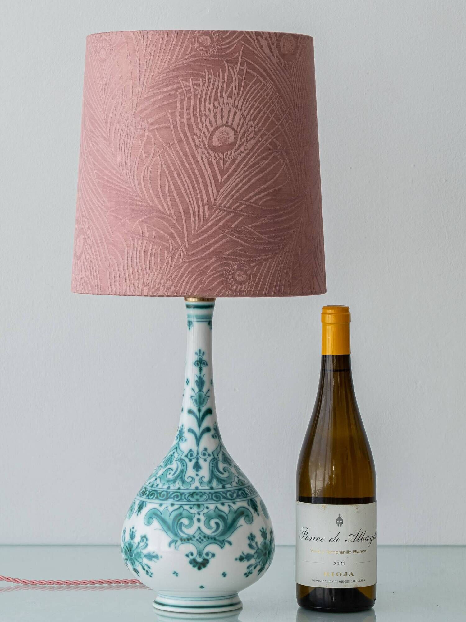 Vintage Royal Delft Ceramic Table Lamp, Rare Teal Delvert Glaze, New Lampshade