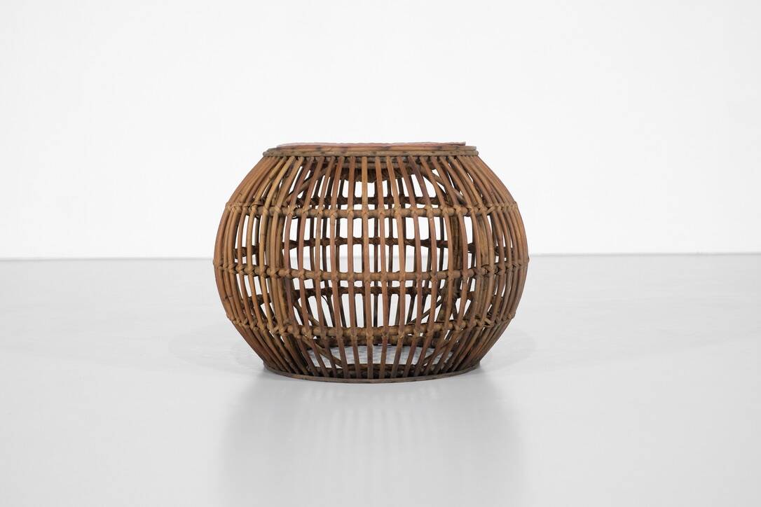Vintage rattan and wicker stool, Italy, 1960s.