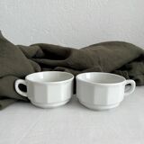 2 white porcelain cups Apilco vintage Parisian bistro