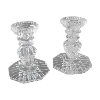 Pair Candlesticks Transparent glass Molded glass
