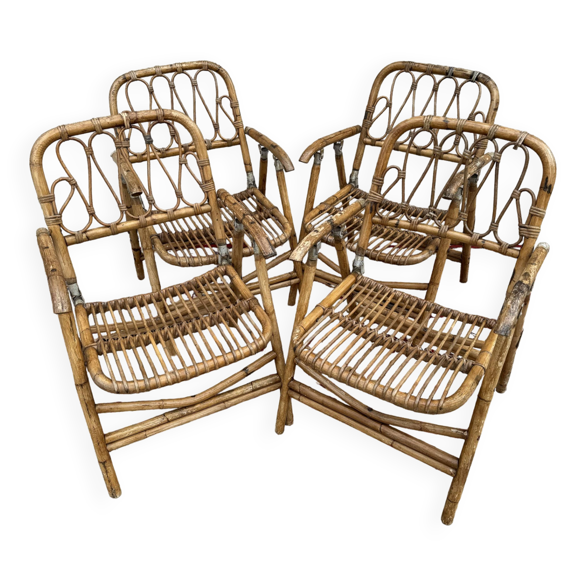 Rattan and Bamboo Folding Armchairs Valencia Spain 60'S