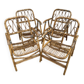 Rattan and Bamboo Folding Armchairs Valencia Spain 60'S