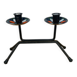 Vintage 50s iron candle holder, enameled signed