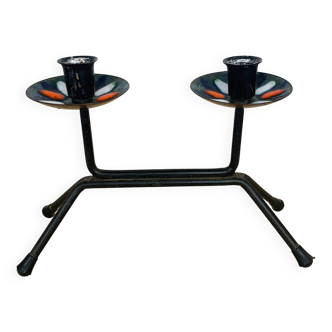 Vintage 50s iron candle holder, enameled signed