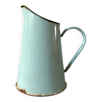 Broc en tôle émaillée menthe vintage années 50