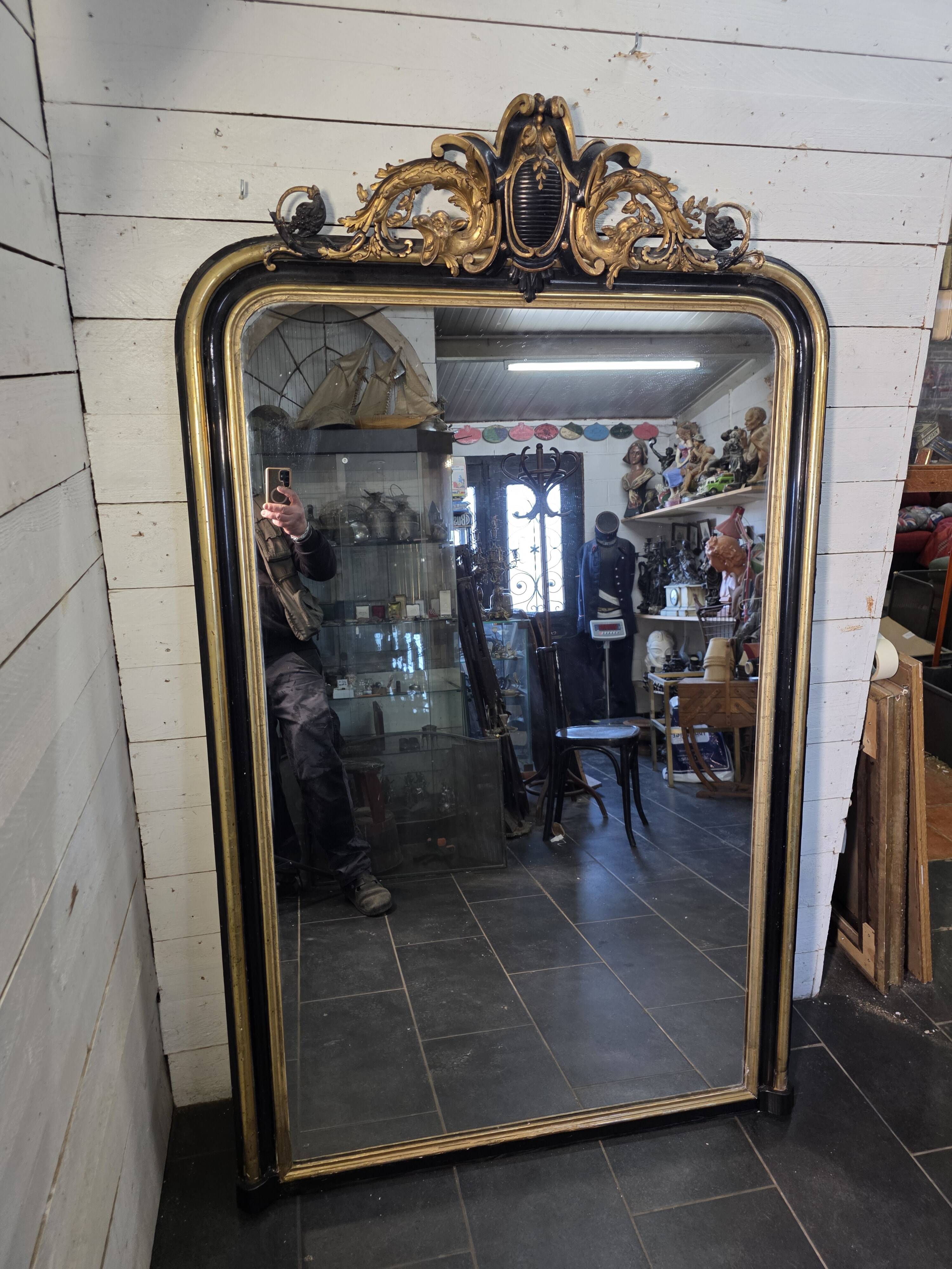 Napoleon III mirror from the 19th century with gold leaf, 190cm H
