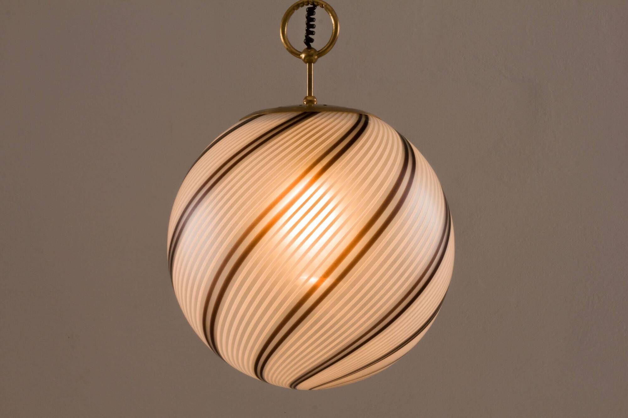 Murano glass striped globe lamp attr. to Venini, Italy 1970s
