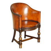 Edwardian office chair 1910 in leather and carved oak