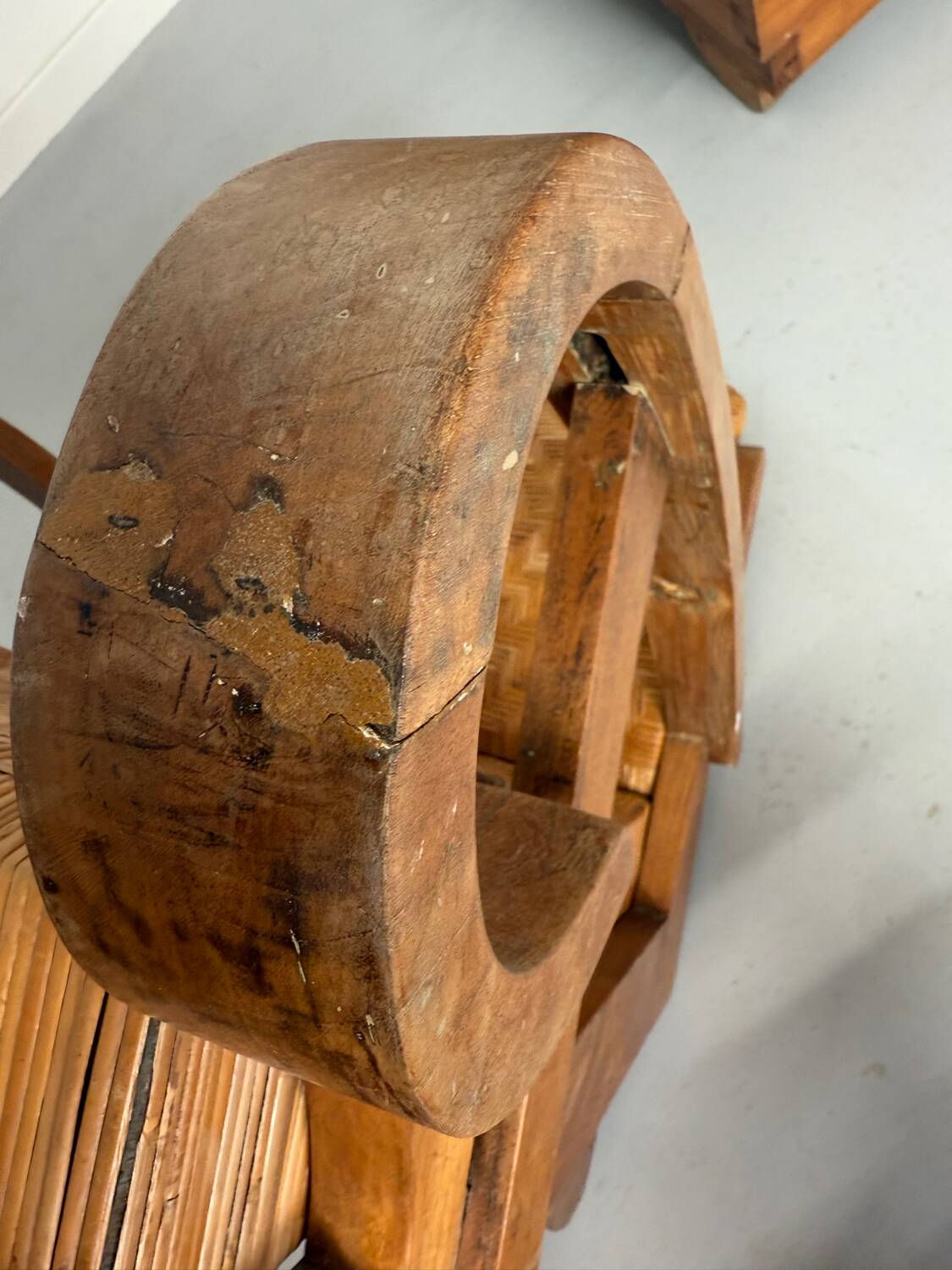 Set of 4 woven rattan armchairs, colonial style, 1950s