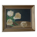 Oil painting on canvas "late tulip" gilded frame still life 1997
