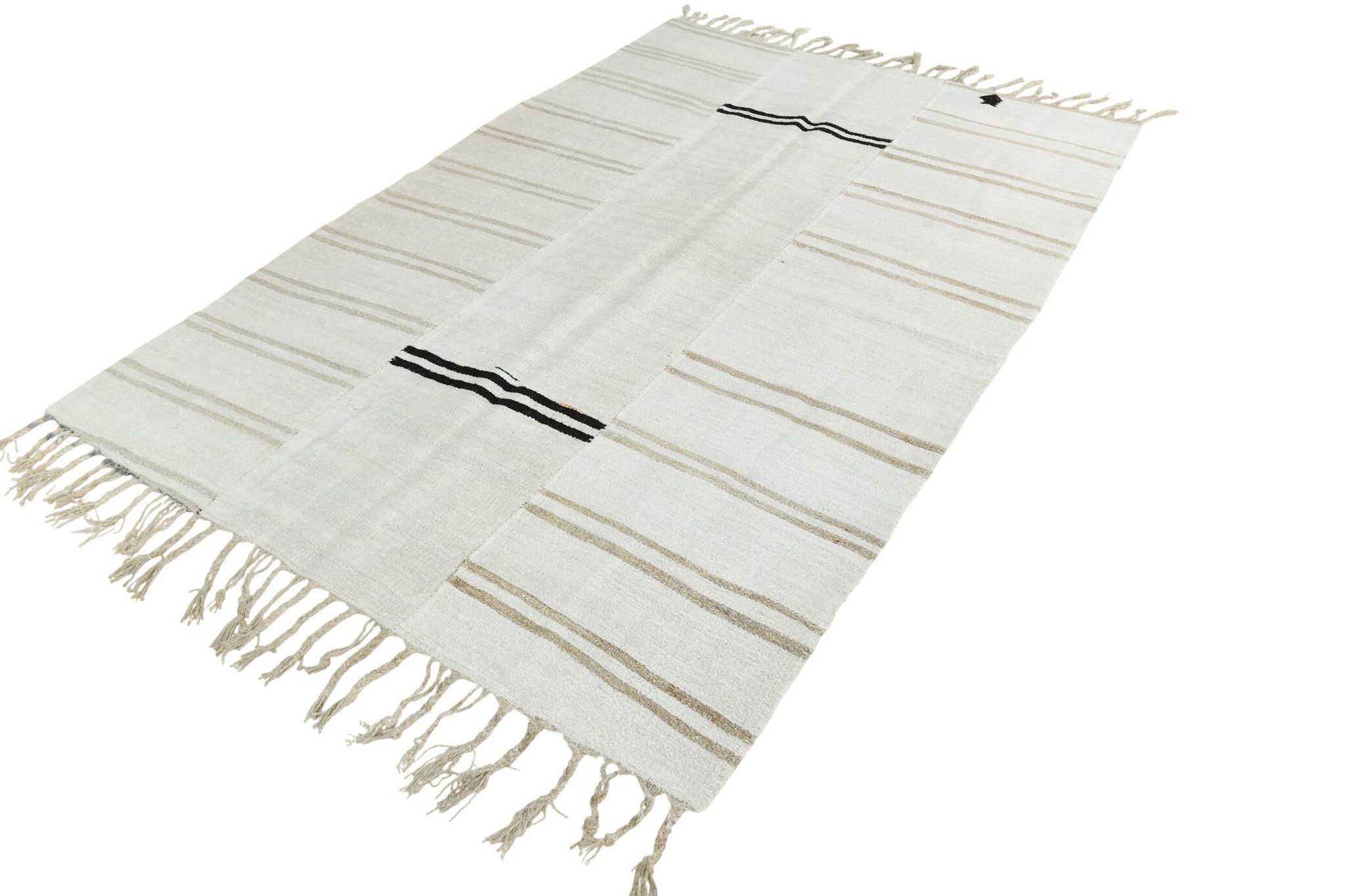Kilim Turc Écru à Rayures, Style Scandinave, Salon et Chambre, 176x252Cm