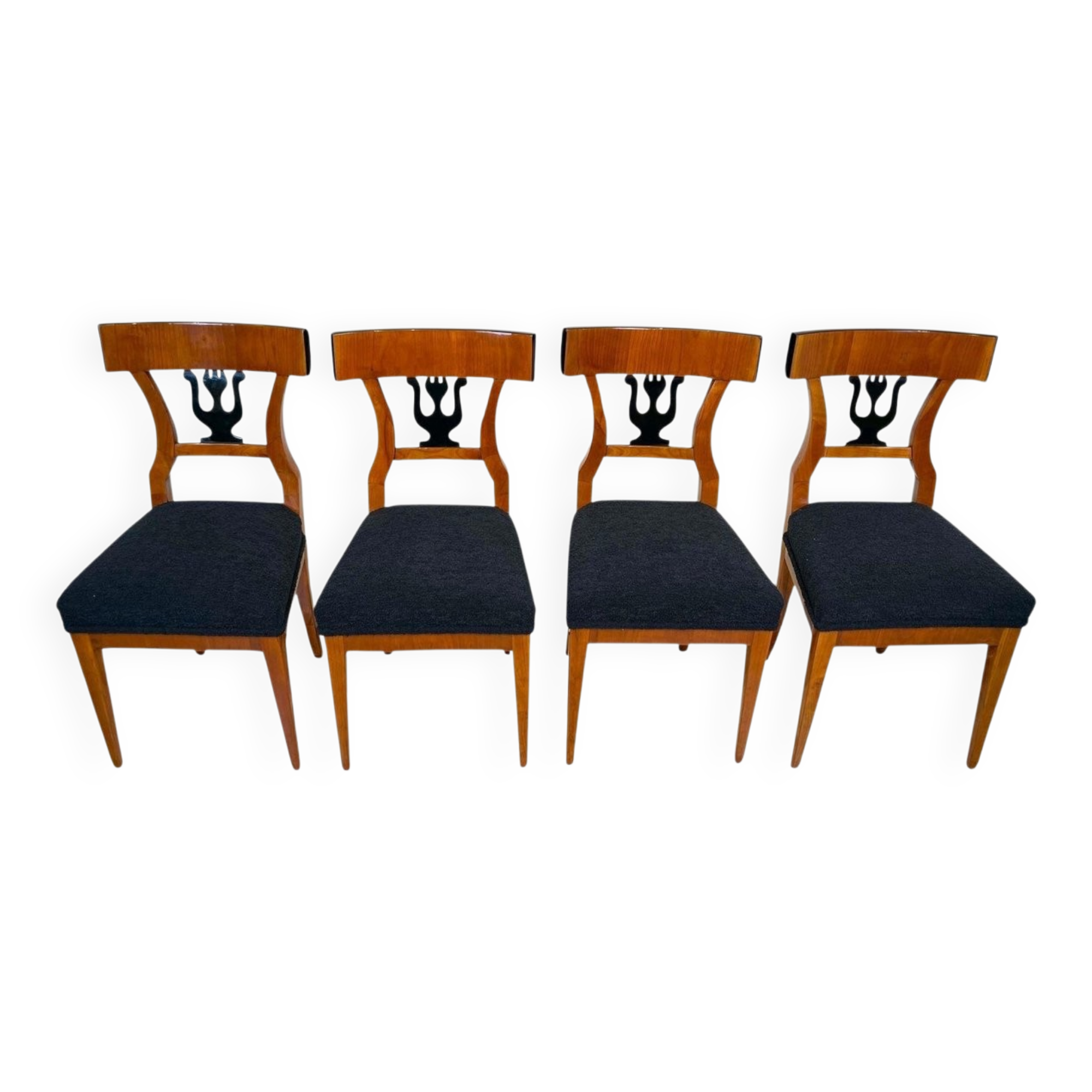 German Biedermeier Chairs in Cherry Veneer, 1830, Set of 4