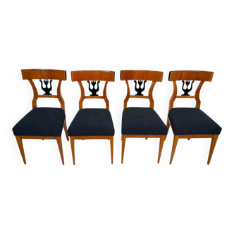 German Biedermeier Chairs in Cherry Veneer, 1830, Set of 4