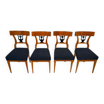 German Biedermeier Chairs in Cherry Veneer, 1830, Set of 4