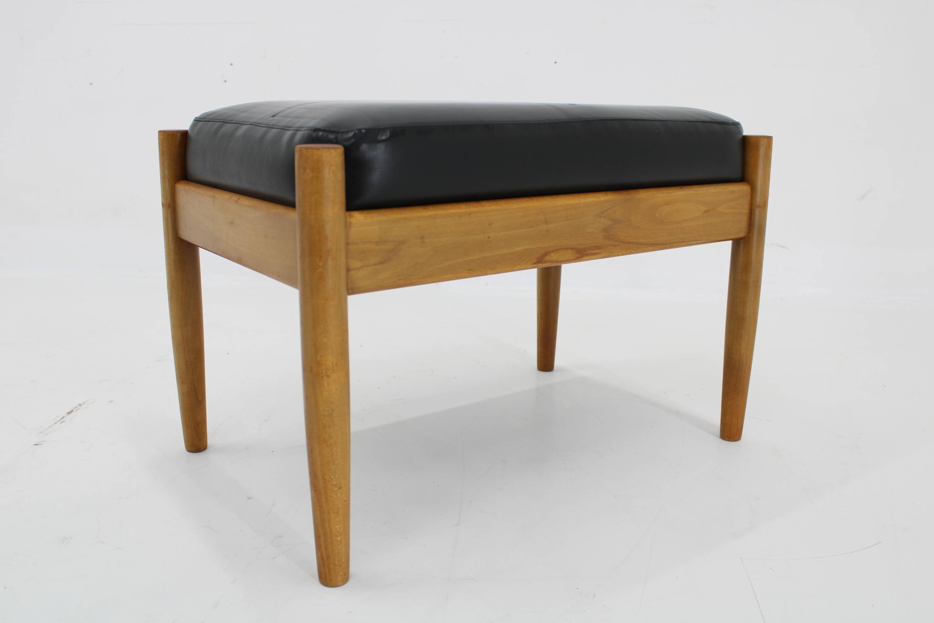 1960s Beech Leather Stool, Denmark