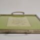 Old glass and metal serving tray - hand-painted floral decoration