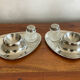Set of egg cups, salt shaker and pepper shaker