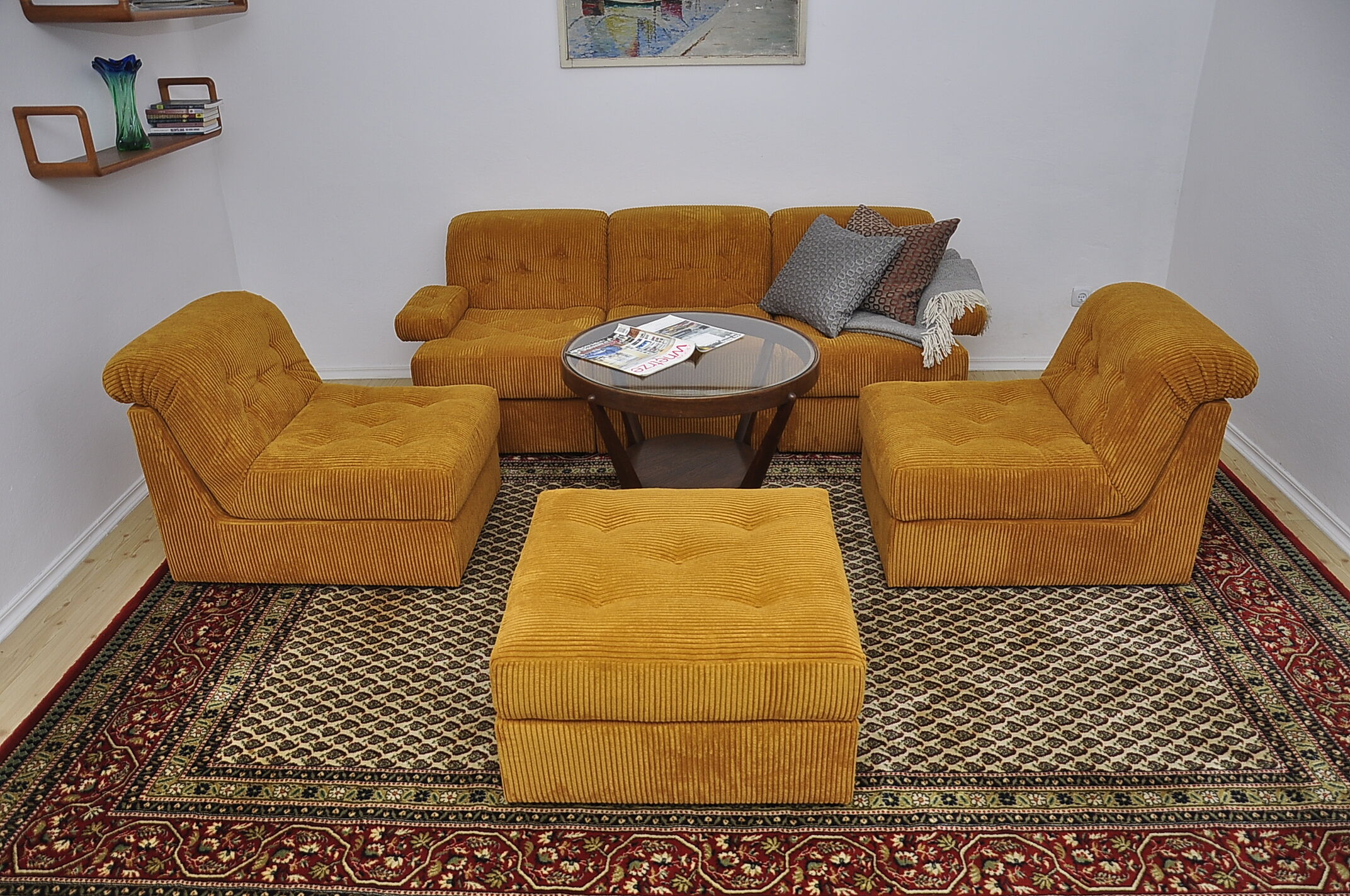 Yellow corduroy modular sofa, 1970s, set of 6