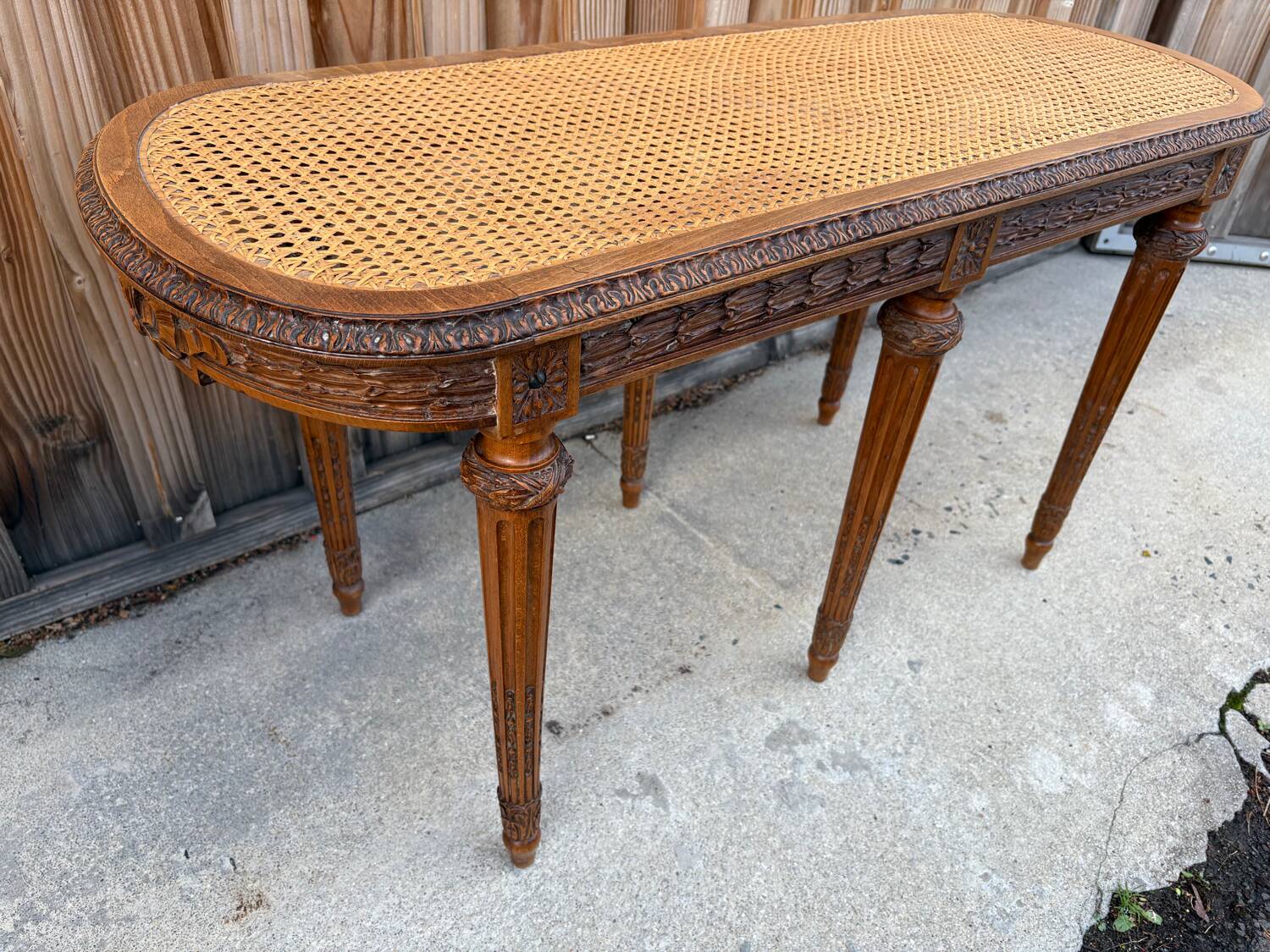 Louis XVI style piano bench in carved wood and caning