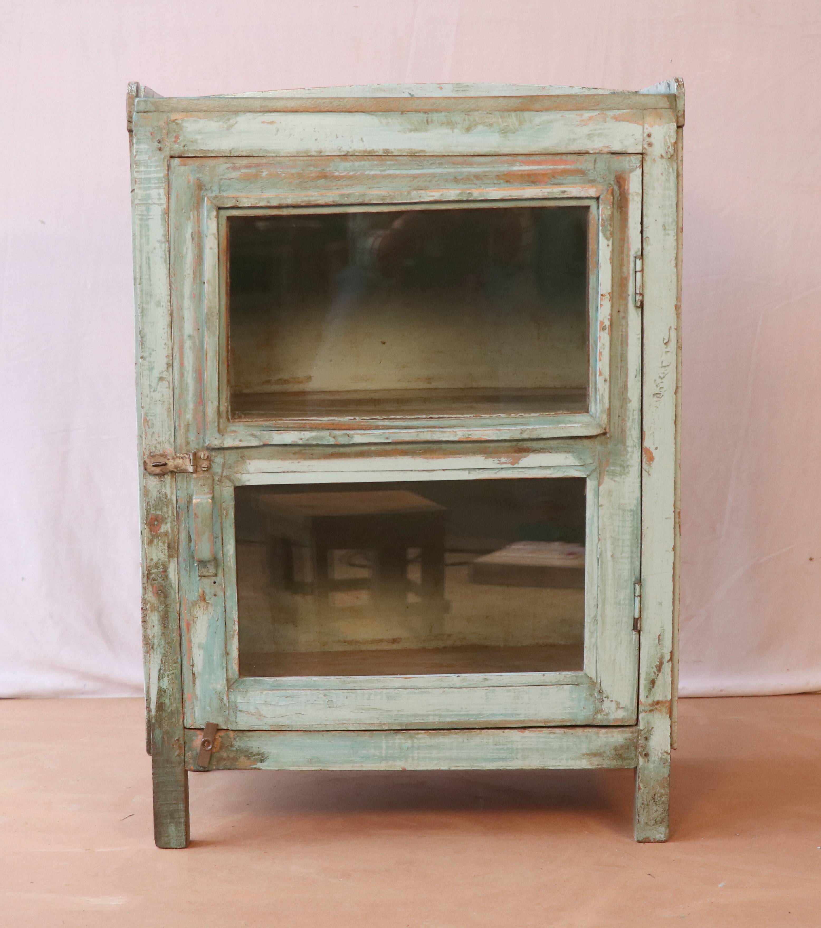 Old glazed cabinet in original blue patina Burmese teak