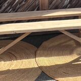 Pair of antique farmhouse benches in raw solid wood - length 2m