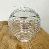 Vintage White Porcelain Pendant Light with Ribbed Glass, 1970s