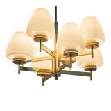 Sputnik chandelier with opaline glass by Kaiser, Germany, 1970s.