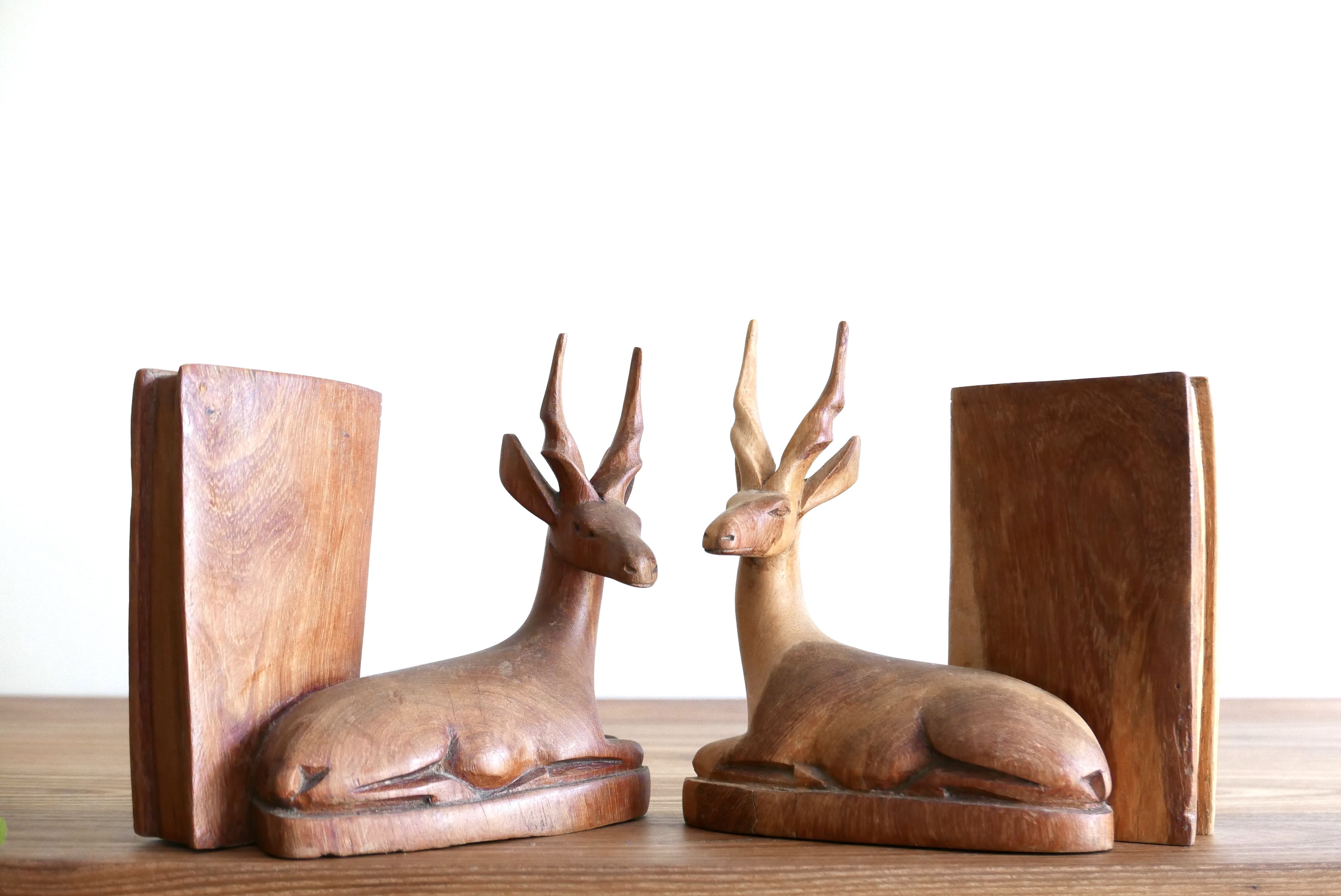 Bookends gazelles wooden carved early 1970s