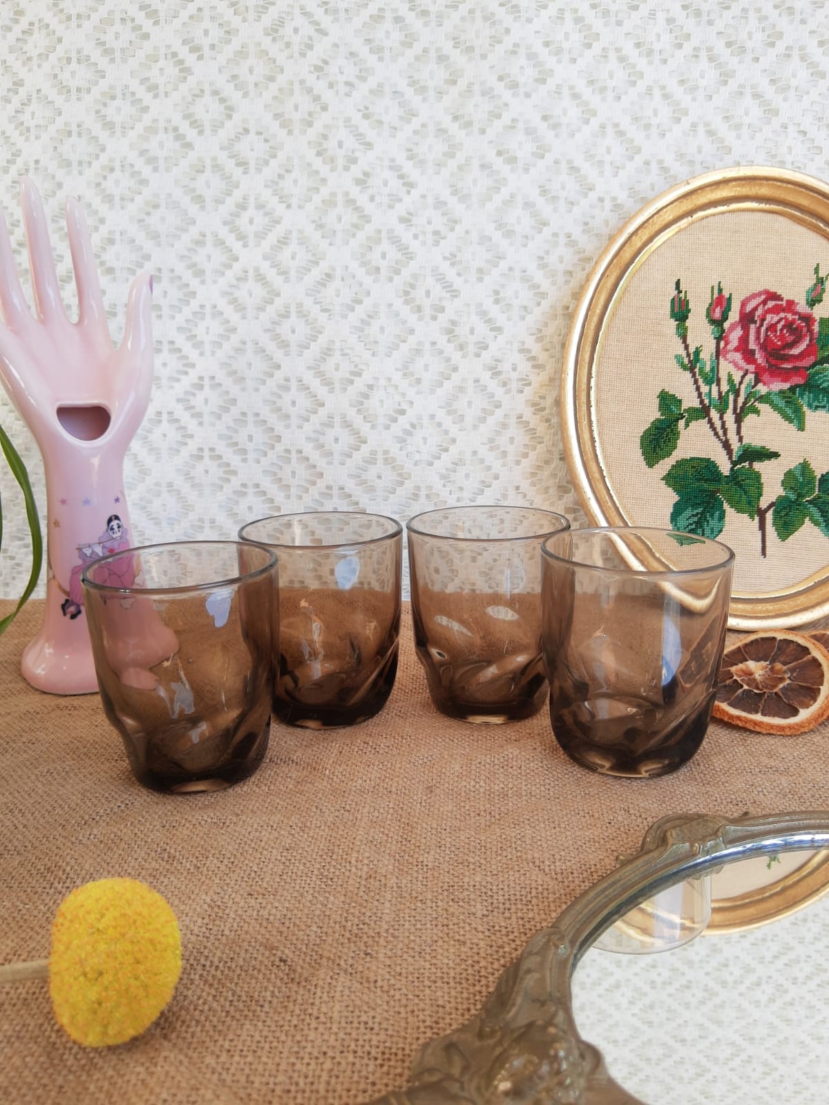 Set of 4 vintage 70s smoked glasses