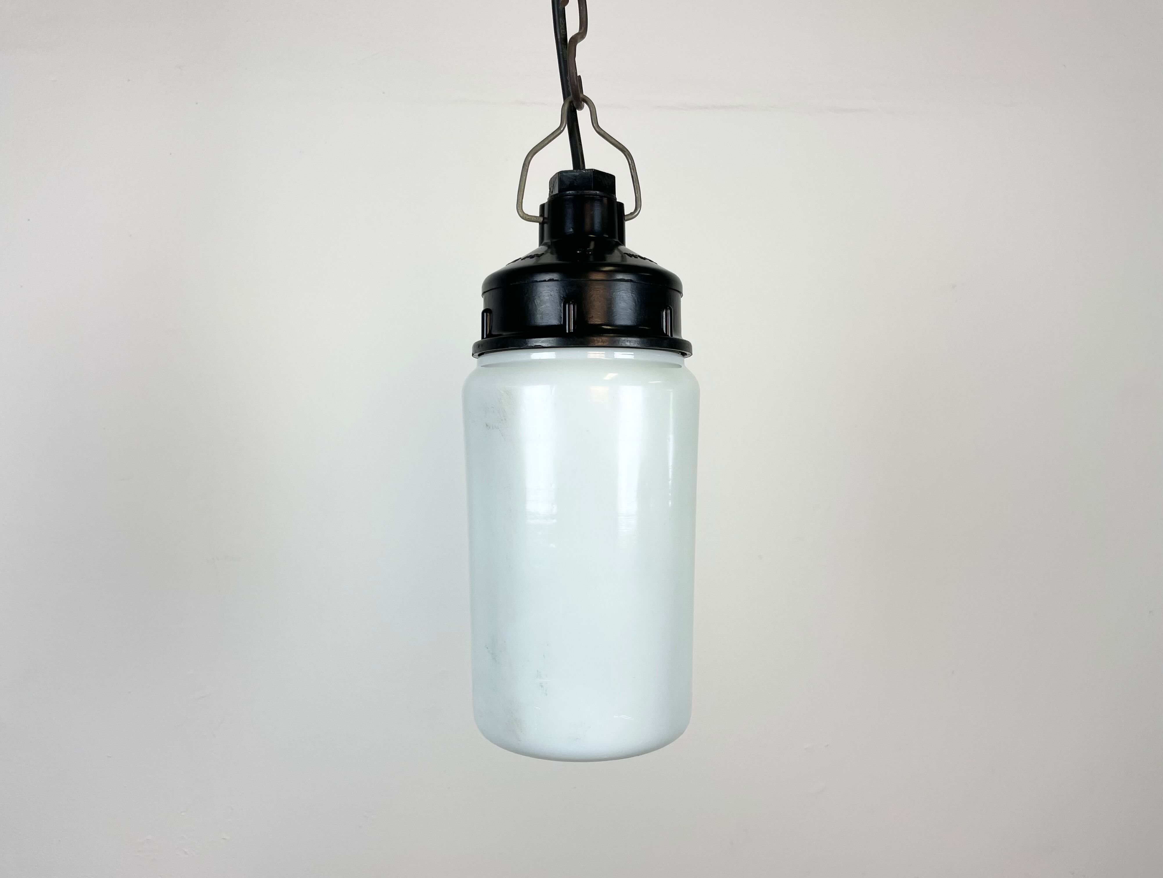 Industrial Bakelite Pendant Light with Milk Glass, 1970s
