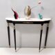 Vintage black lacquered beech console with a portuguese pink marble top, italy