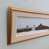 Mid-Century Modern "By the Shore" Swedish Seascape Oil Painting, Framed