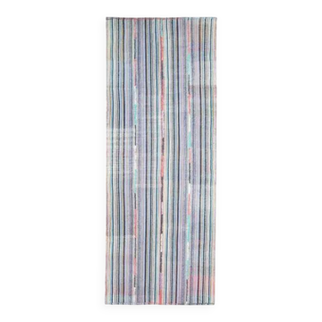 1970s Vintage Turkish Oushak Handmade Wool & Cotton Runner Rug 133x355