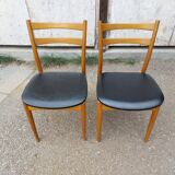 Pair of Scandinavian chairs in teak and black skaï, 60s