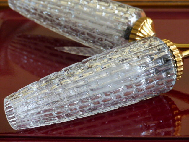 Large vintage brass and glass wall light 1950