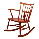 Rocking chair in red-stained beechwood, 1960s