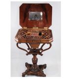 Antique mahogany sewing table on a pillar from around the year 1840s