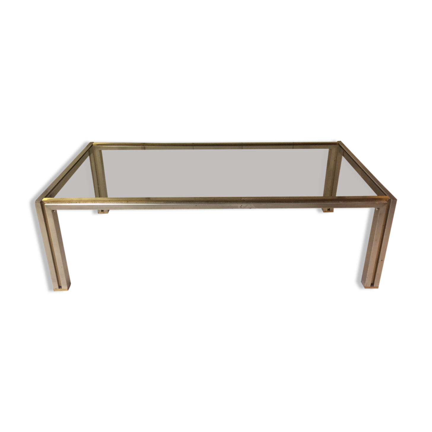 Coffee table with square tubular structure and smoked glass - 1970