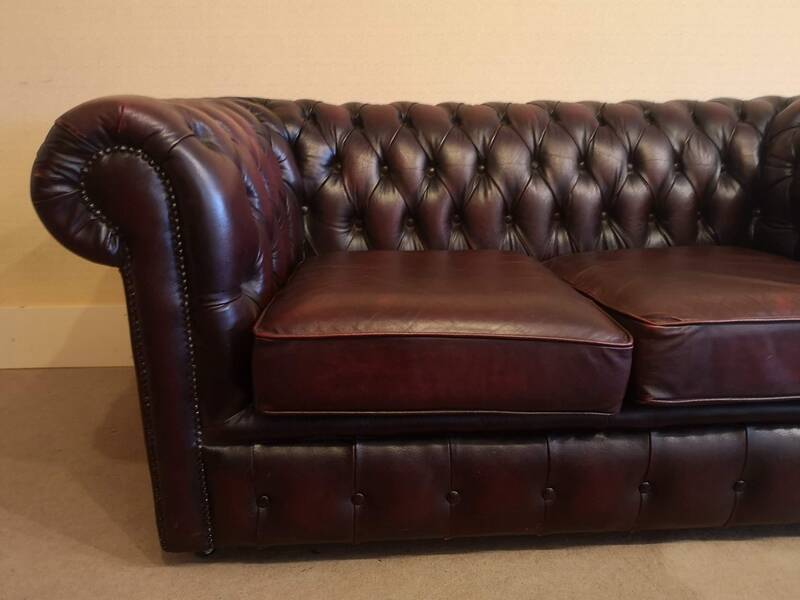 Burgundy leather chesterfield sofa two seater