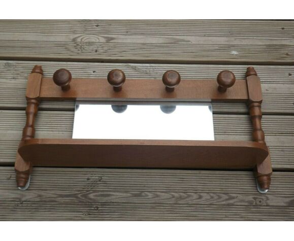 Vintage French Wall Mounted Wooden Coat Rack With Shelf Mirror And Hooks 3529 Selency Vintage French Wall Mounted Wooden Coat, French Vintage Wood Coat Rack