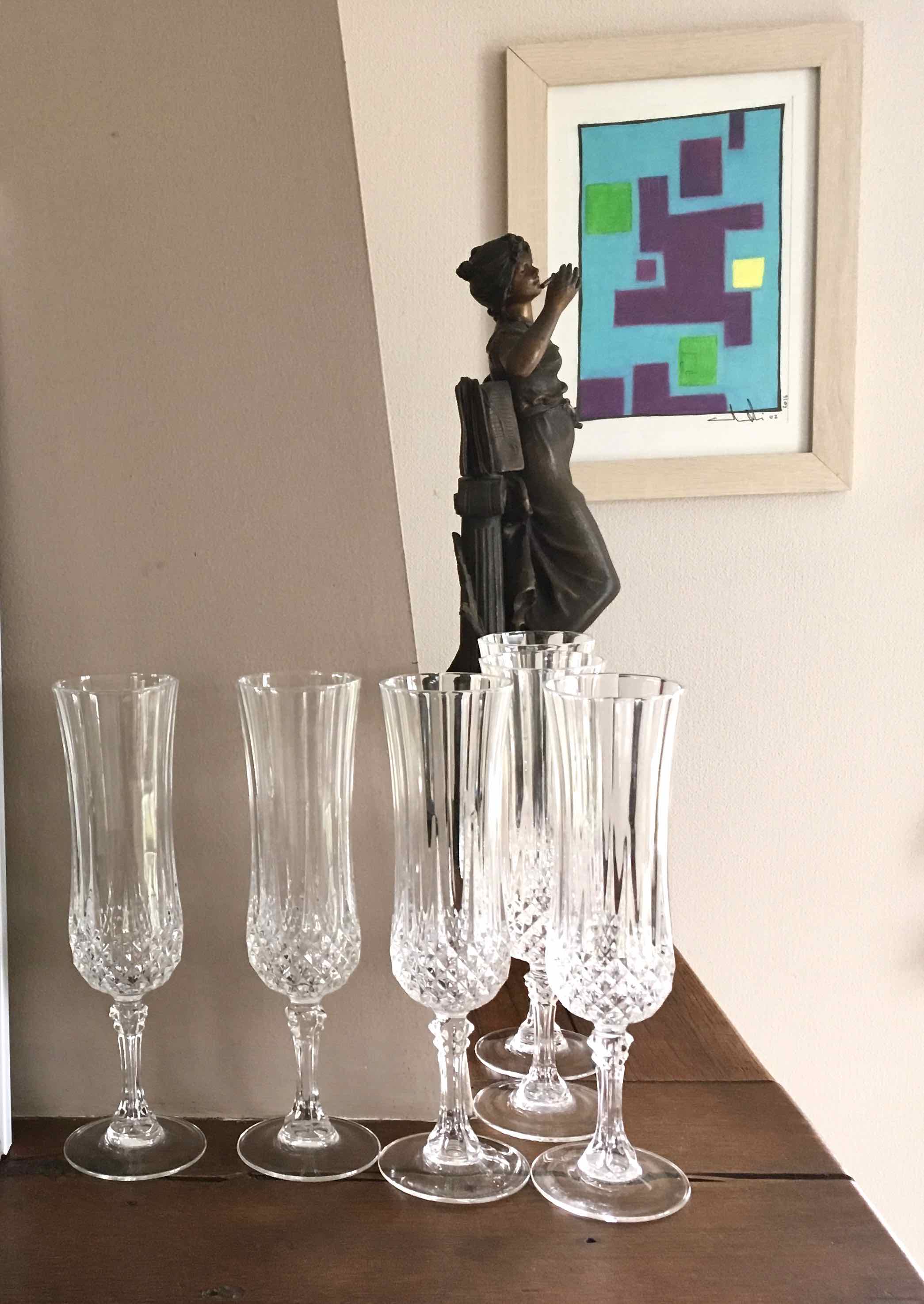 Set of 6 crystalline champagne flutes cut