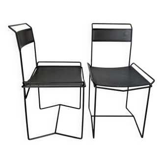 Paire de chaises acier métal perforé design années 80