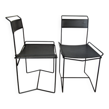 Pair of perforated metal steel chairs from the 80s