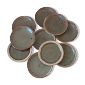 Set of 10 dessert plates in artisanal pottery sandstone signed 70s