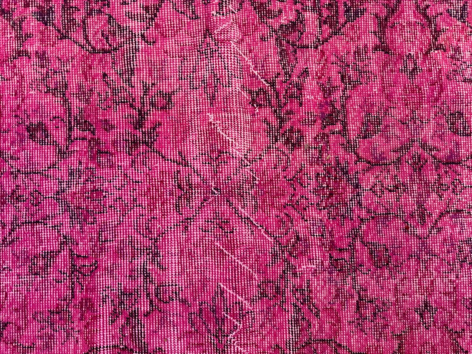 Turkish rug pink 300x200 cm, vintage overdyed tribal wool carpet large 2511
