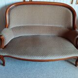 2-seater Louis XV style sofa - arched legs - Art Deco patterned velvet fabric - Beige