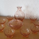 Set of 8 pink flared glasses and carafe