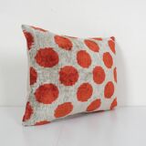 Red Silk Ikat Velvet Pillow Cover, Tribal Polka Dot Ikat Lumbar Cushion Cover, Decorative Pillowcase