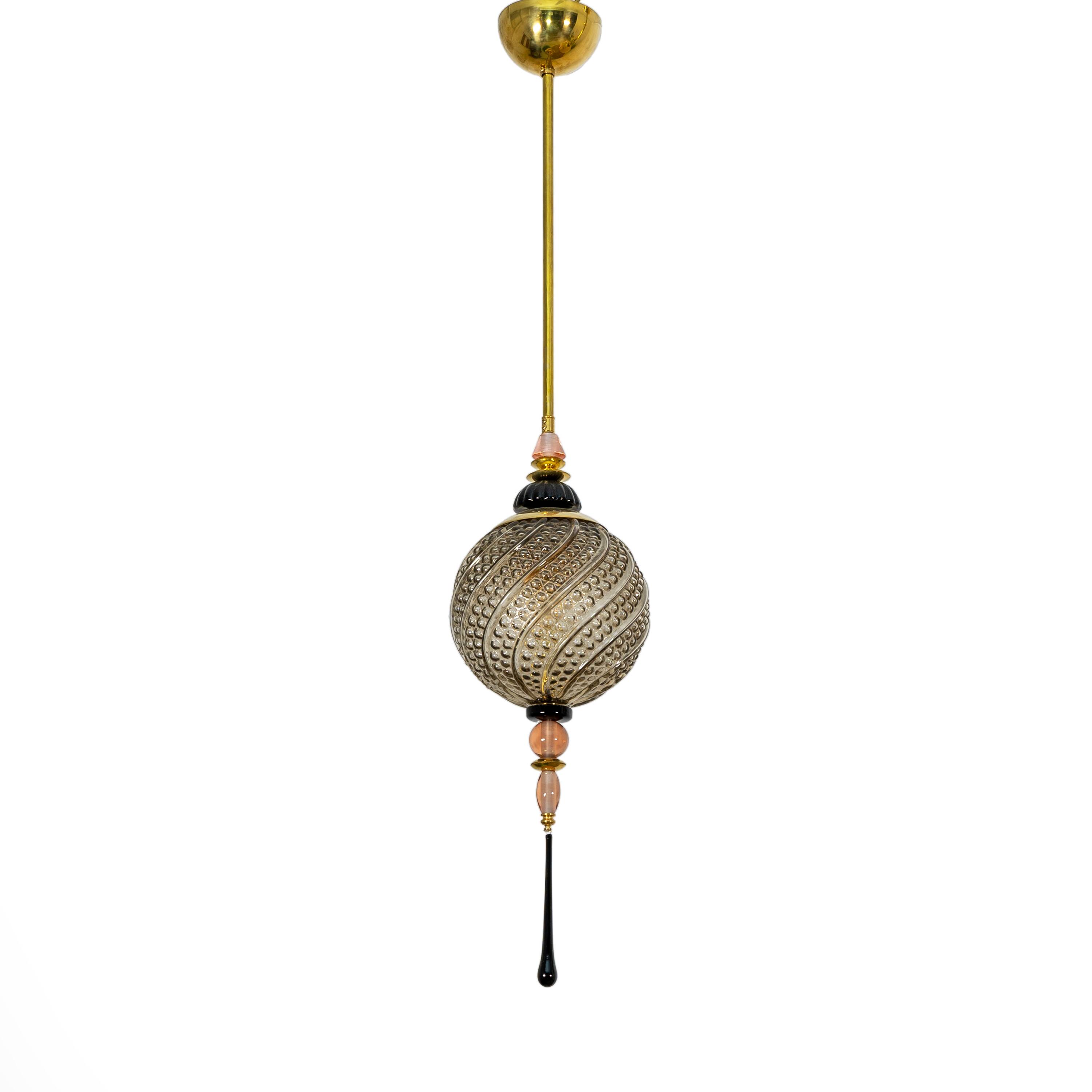 Blown Murano Glass and Brass Pendant Lamp