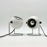 Pair of Rare Targetti Eyeball Lamps in White and Chrome, Italy, 1970s